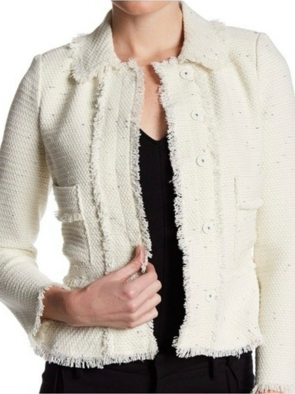 Rebecca Taylor Ivory Fringe Bouclé Blazer